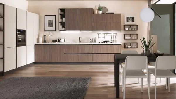 Cucina Moderna ad angolo Zen finitura Noce chiaro e Corda opaco di Mobilturi