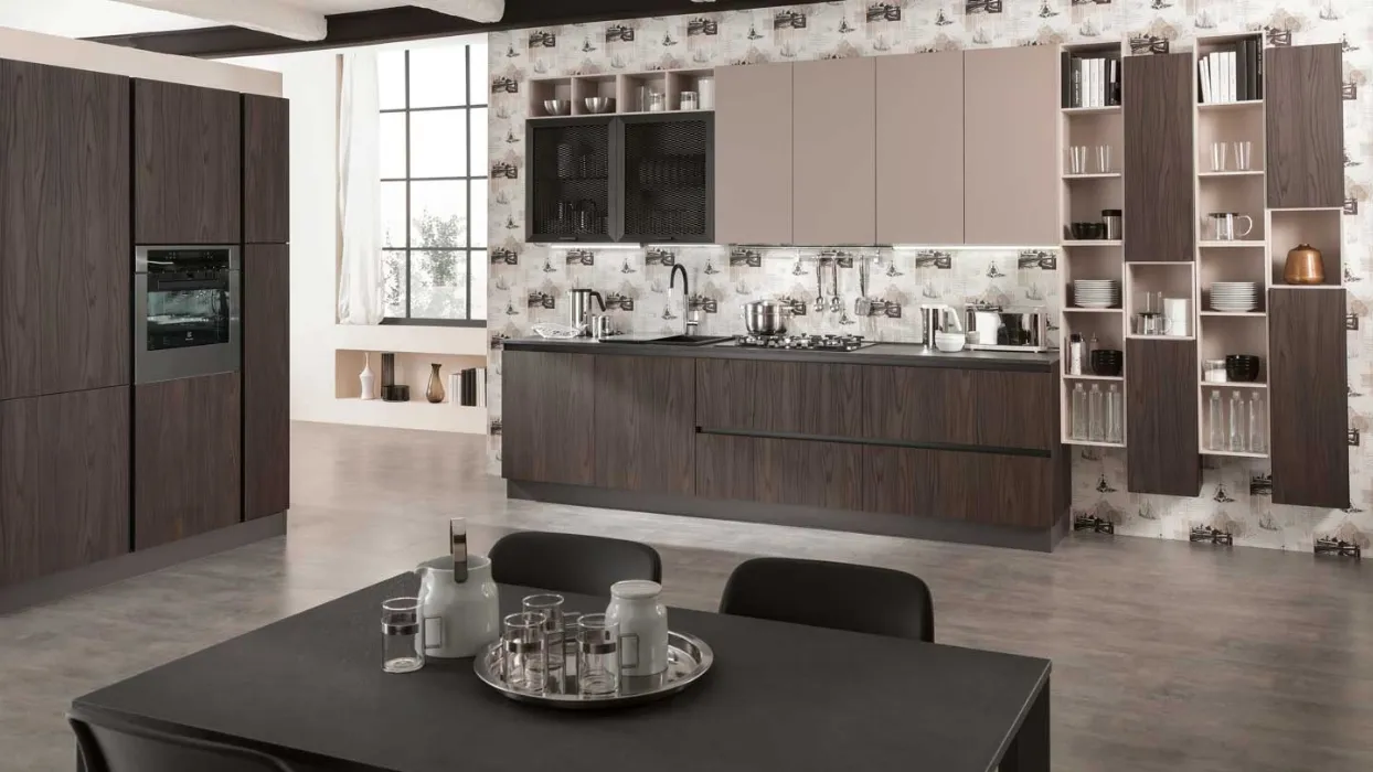 Cucina Moderna ad angolo Zen Noce scuro e Fango opaco di Mobilturi