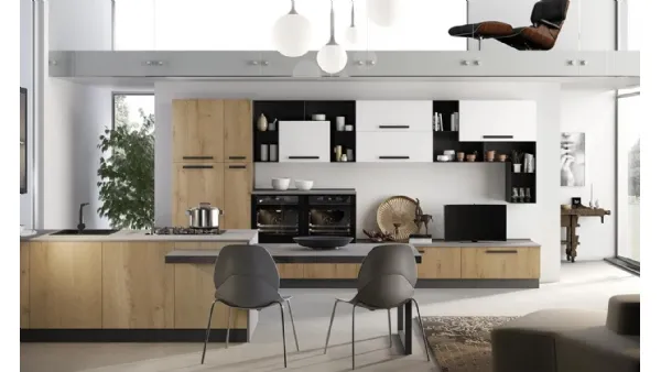 Cucina Moderna con penisola Nala in rovere savana di Mobilturi