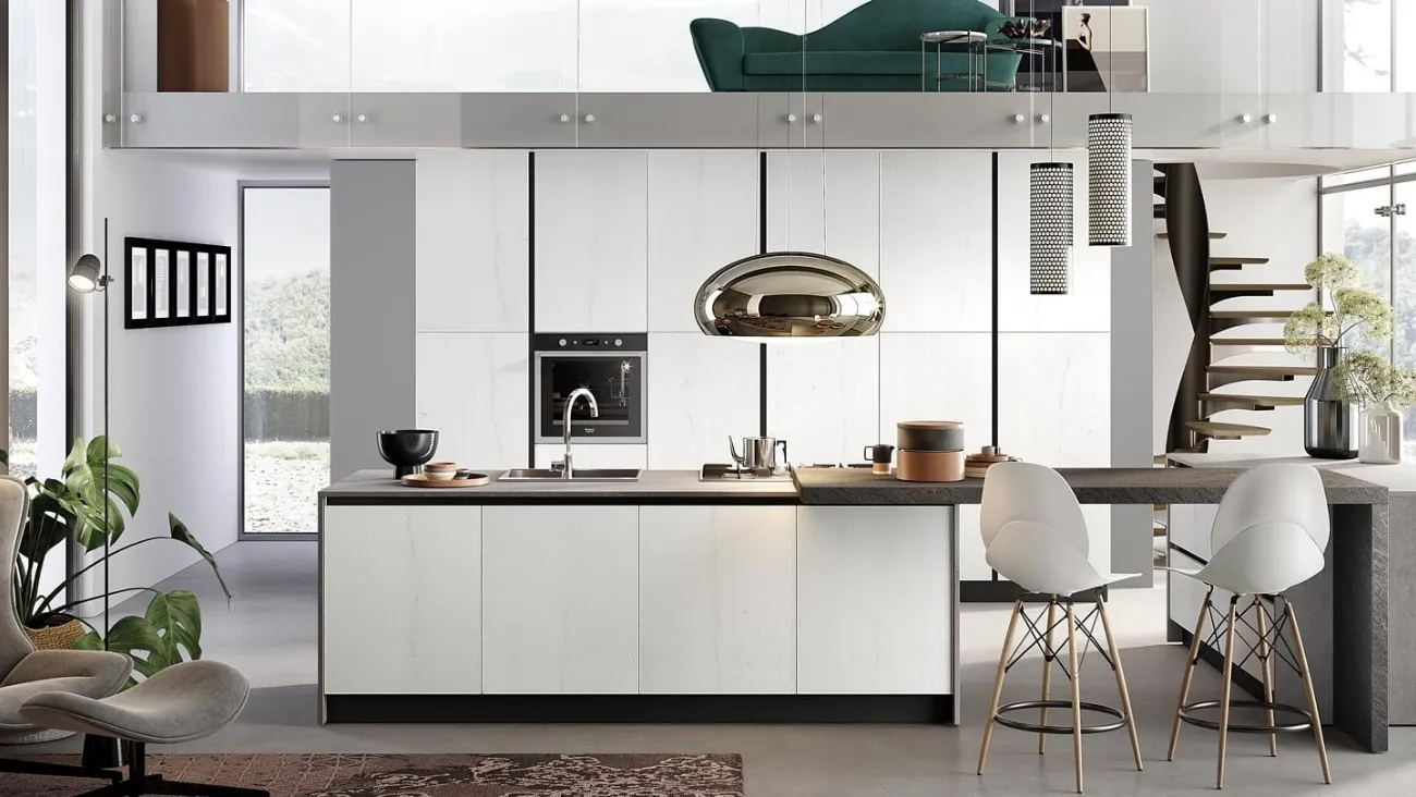 Cucina Moderna con isola Nala in Rovere Pietra di Mobilturi