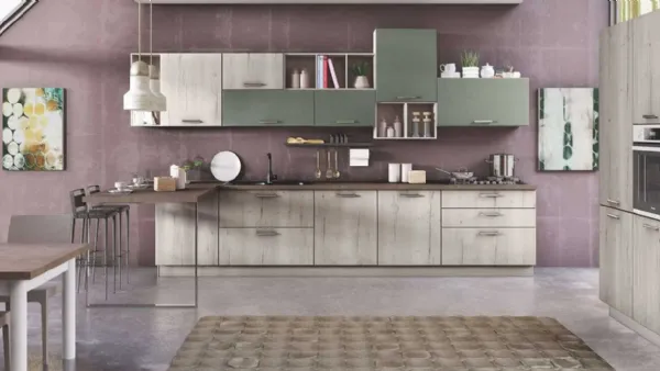 Cucina Moderna Ambra Rovere Bianco e Verde Oliva Opaco di Net Cucine