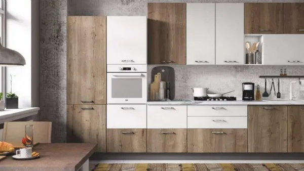 Cucina Moderna Ambra 05 Rovere Tabacco e Bianco Opaco di Net Cucine