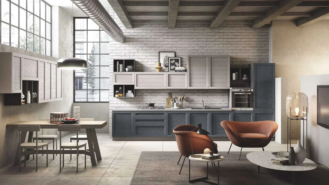 Cucina Moderna lineare in legno Elsa finitura Canapa Ardesia di Net Cucine