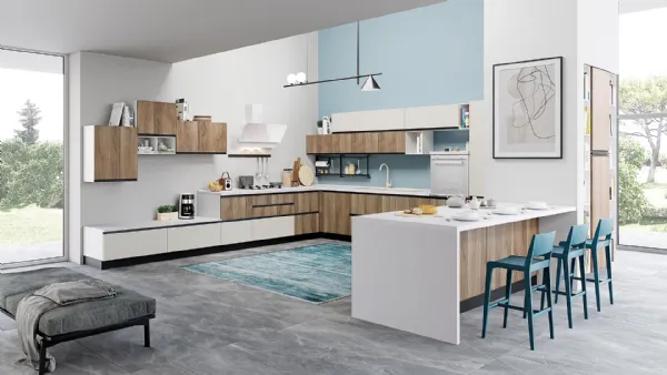 Cucina Moderna Era 01 Bianco Opaco e Noce Italiano di Net Cucine