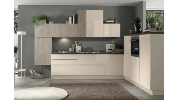 Cucina Mia 05 Sabbia Lucido e Rovere Grigio di Net Cucine