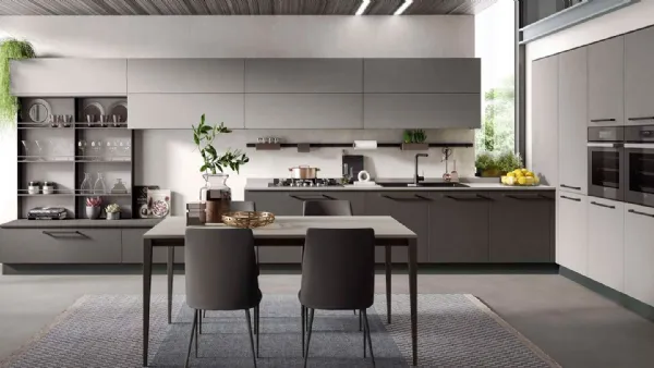 Cucina Moderna angolare Nevada finitura cemento scuro e cemento grigio di Mobilturi