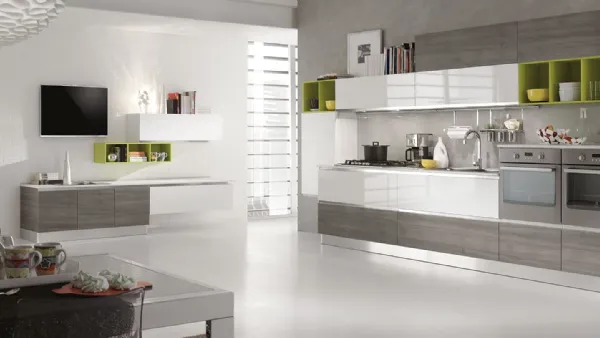 Cucina Moderna lineare New Meg finitura Caribe Tranché e Bianco lucido di Mobilturi