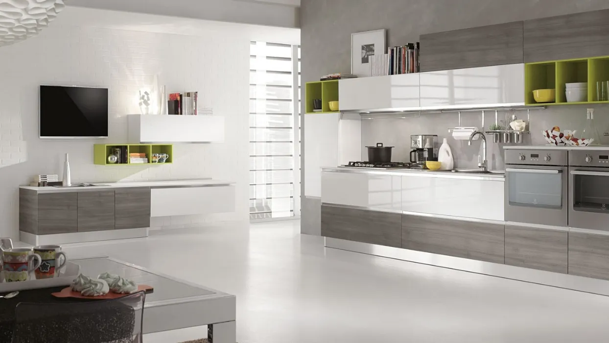 Cucina Moderna lineare New Meg finitura Caribe Tranché e Bianco lucido di Mobilturi