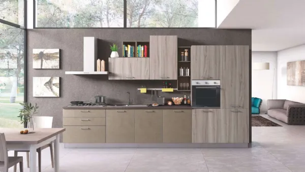 Cucina Moderna New Smart 01 Cemento Fango e Noce Artico di Net Cucine