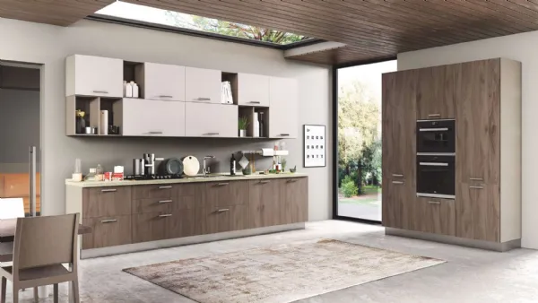 Cucina Moderna New Smart 03 Noce Bosco e Corda Opaco di Net Cucine