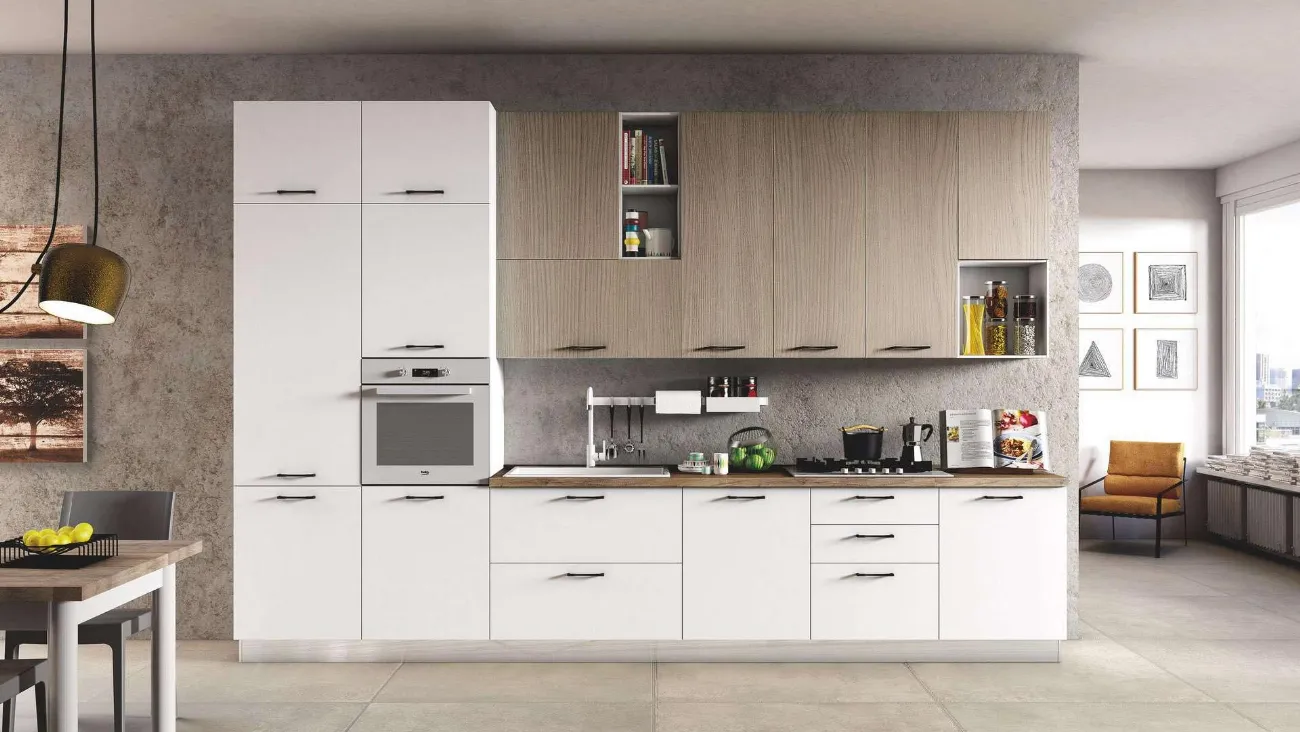 Cucina Moderna New Smart 04 Bianco Opaco e Olmo Tortora di Net Cucine