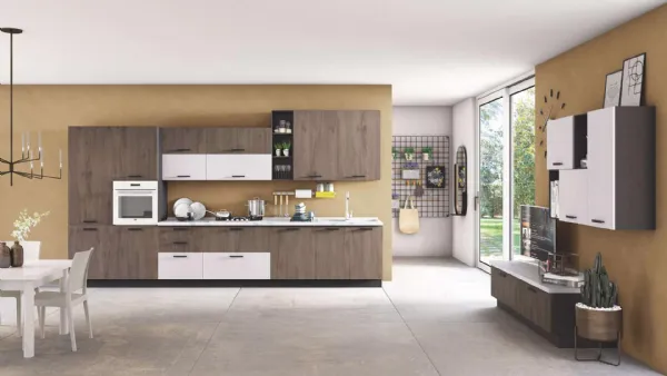 Cucina Moderna New Smart 07 Noce Bosco e Cemento Bianco di Net Cucine