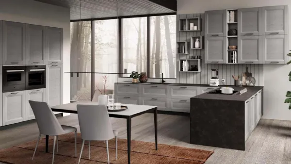 Cucina Moderna con penisola Nina in legno laccato Grigio di Mobilturi