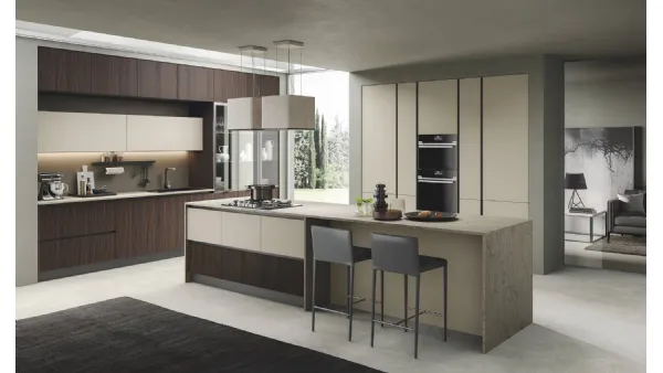 Cucina Moderna con isola Pop noce bruciato e corda di Mobilturi