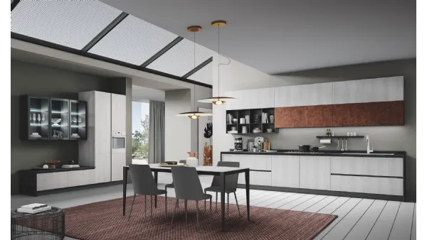 Cucina Moderna ad angolo Pop finitura Rovere Artico e Urban Corten di Mobilturi