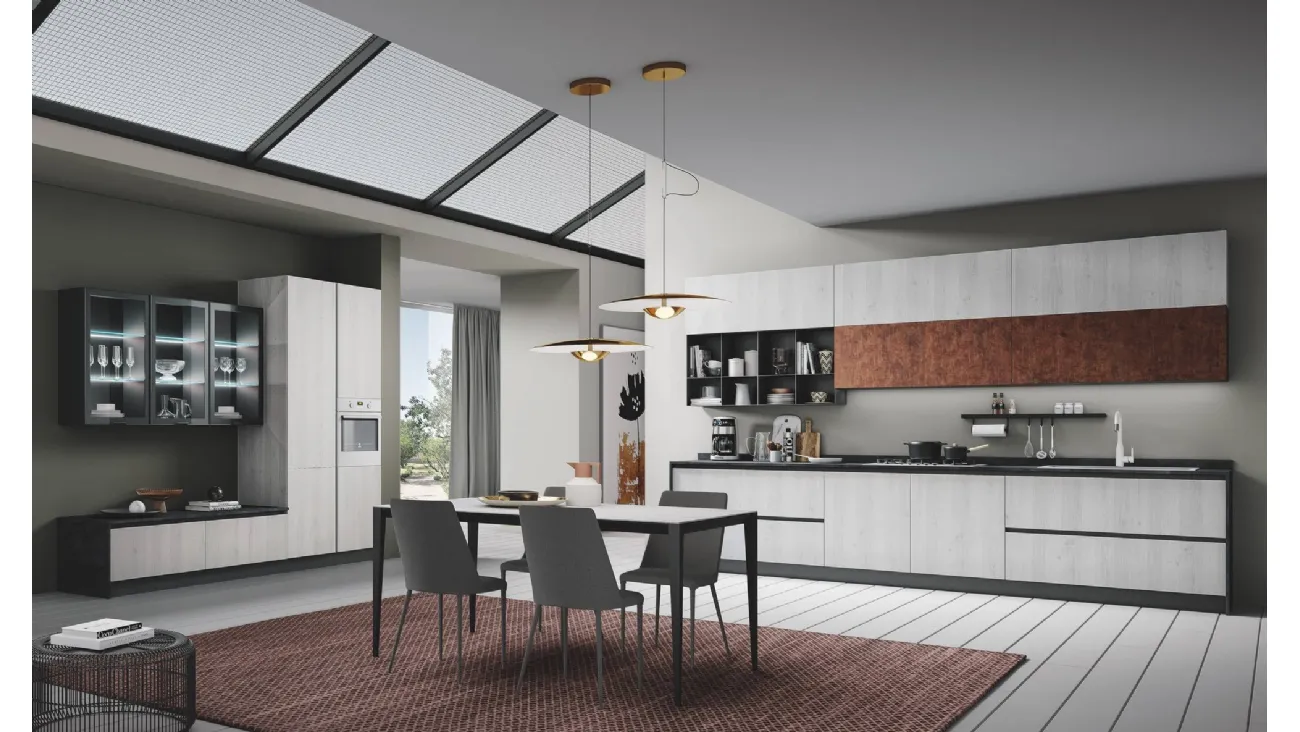 Cucina Moderna ad angolo Pop finitura Rovere Artico e Urban Corten di Mobilturi