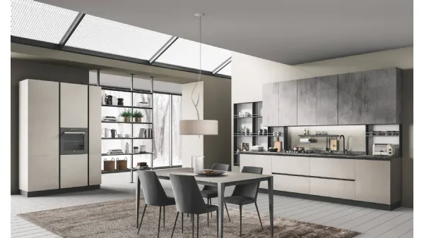 Cucina Moderna ad angolo Pop finitura Urban Avorio e Urban Grigio di Mobilturi