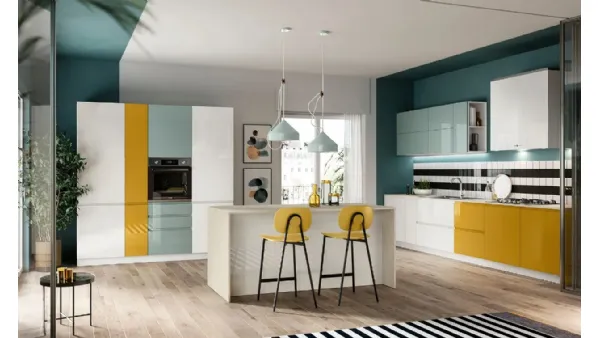 Cucina Moderna con isola Pura in laccato lucido di Colombini Casa Artec