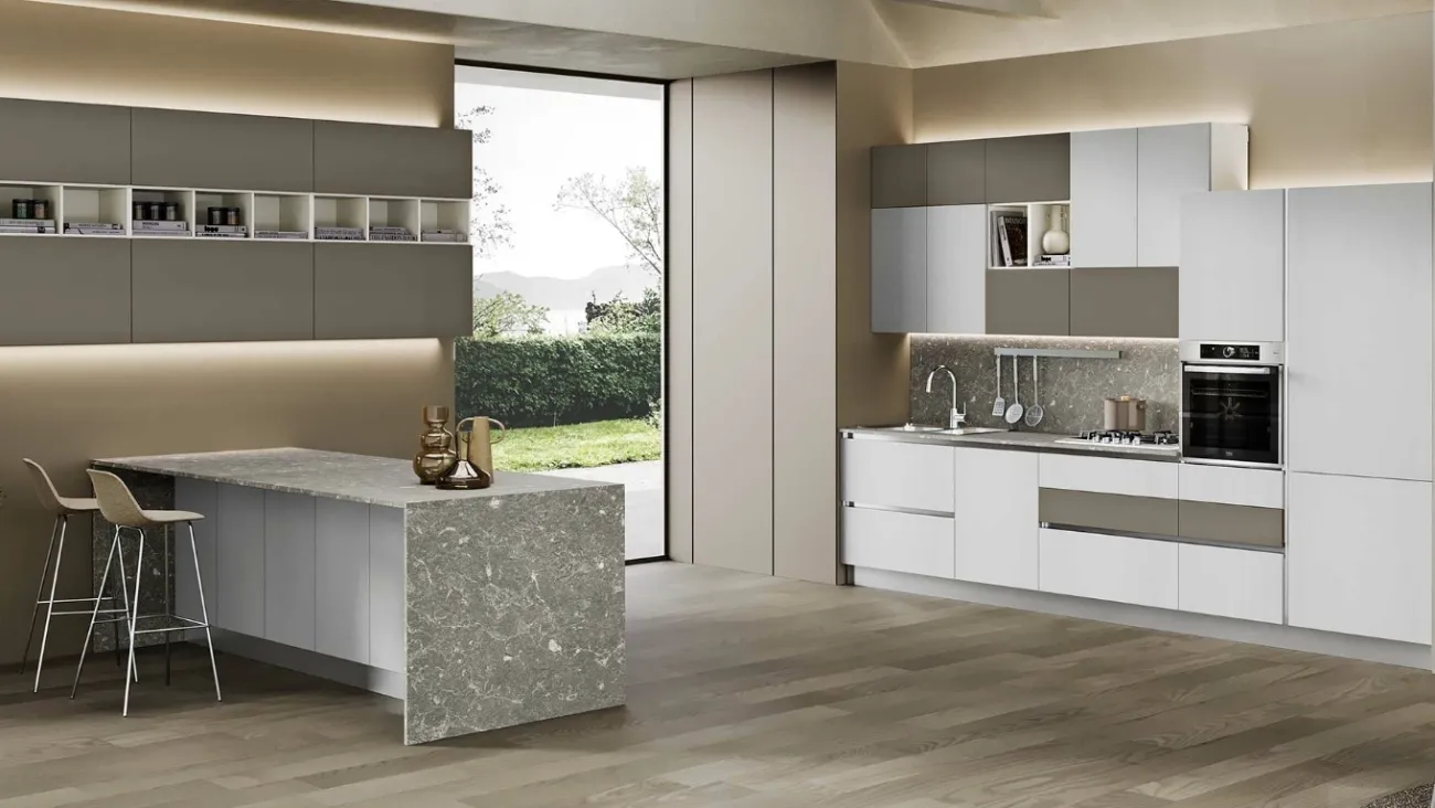 Cucina Moderna Sandy 04 Bronzo e Bianco di Net Cucine