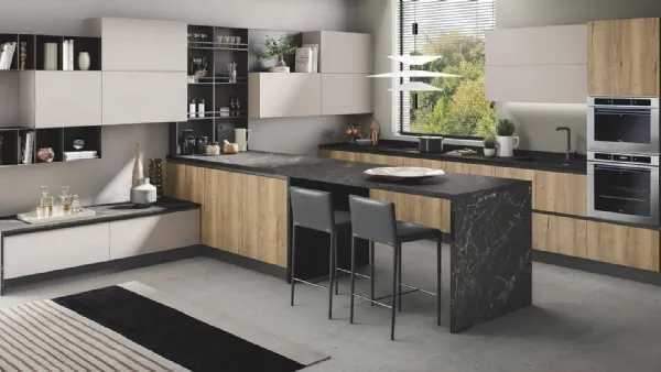Cucina Moderna con penisola Star in naturale tavolato e corda di Mobilturi