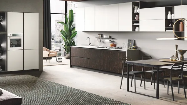 Cucina Moderna Star finitura Legno Bruciato e polimerico Bianco opaco di Mobilturi