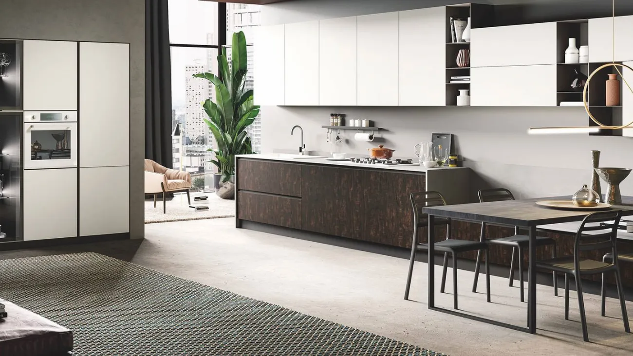 Cucina Moderna Star finitura Legno Bruciato e polimerico Bianco opaco di Mobilturi