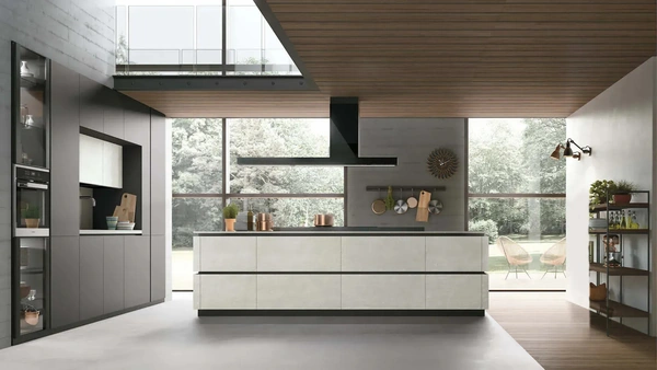 Cucina Moderna in Pet con isola in materico Cemento Metropolis 11 di Stosa