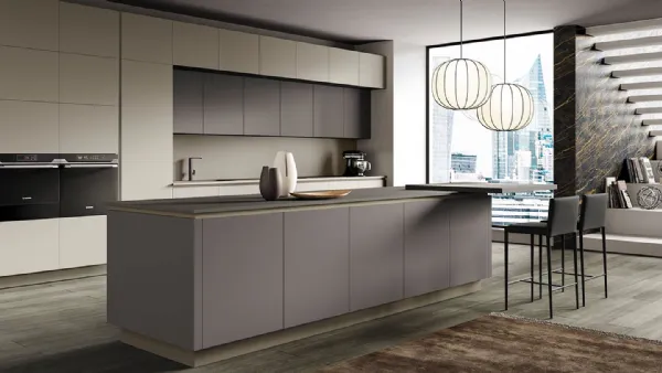 Cucina Moderna con isola Stratos in Fenix Grigio Efeso e Fenix Grigio Londra di Mobilturi