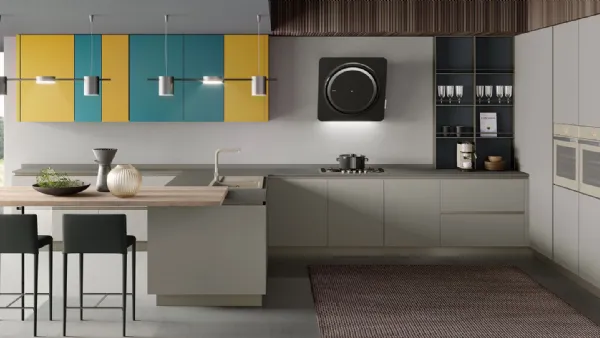 Cucina Moderna con penisola Stratos in glass tortora di Mobilturi