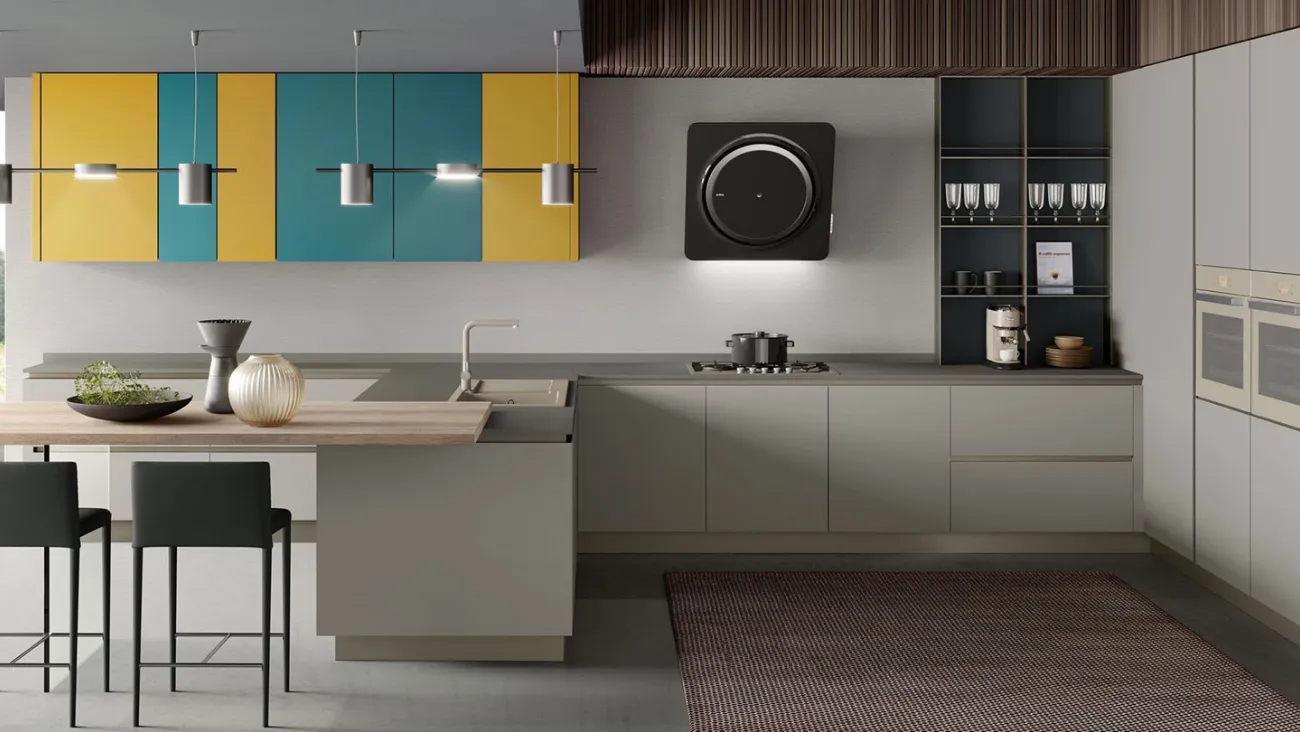 Cucina Moderna con penisola Stratos in glass tortora di Mobilturi