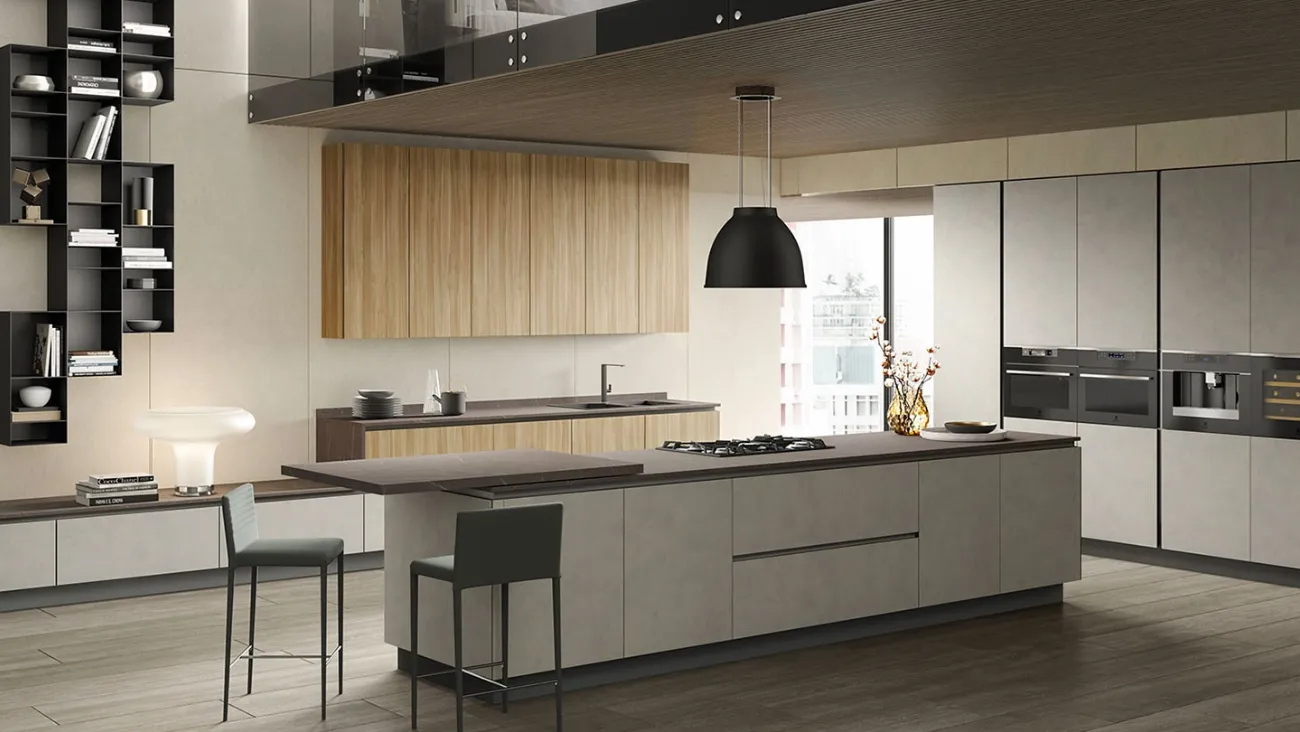 Cucina Moderna con isola Stratos in HPL di Mobilturi