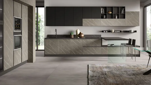 Cucina Moderna con penisola Stratos in HPL di Mobilturi