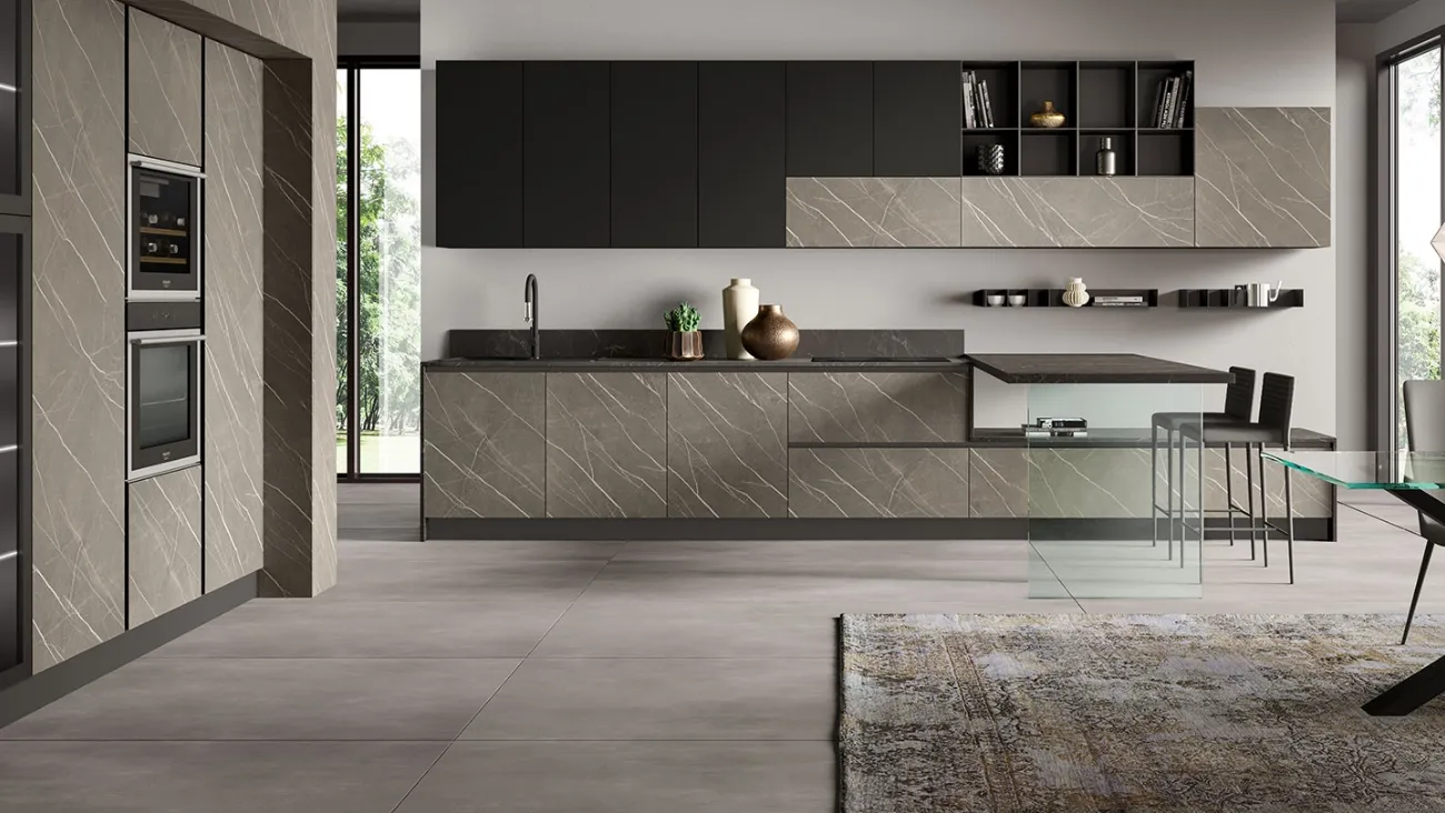 Cucina Moderna con penisola Stratos in HPL di Mobilturi