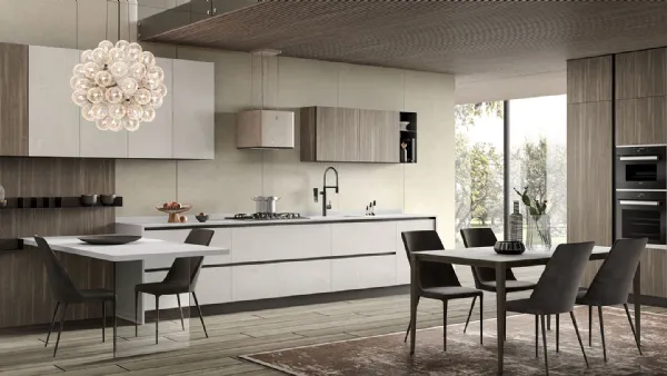 Cucina Moderna con penisola Stratos in HPL Kandia White e HPL Hidalgo Aragona di Mobilturi