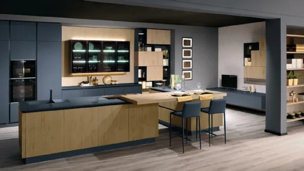 Cucina Moderna Tiffany e Nala in finitura Grigio Bromo e Rovere di Mobilturi