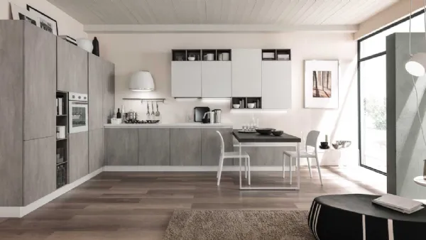 Cucina Moderna ad angolo con penisola Zen finitura Argento Cemento e Seta Bianco opaco di Mobilturi