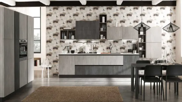Cucina Moderna ad angolo Zen finitura Argento Cemento e Lavagna Cemento di Mobilturi