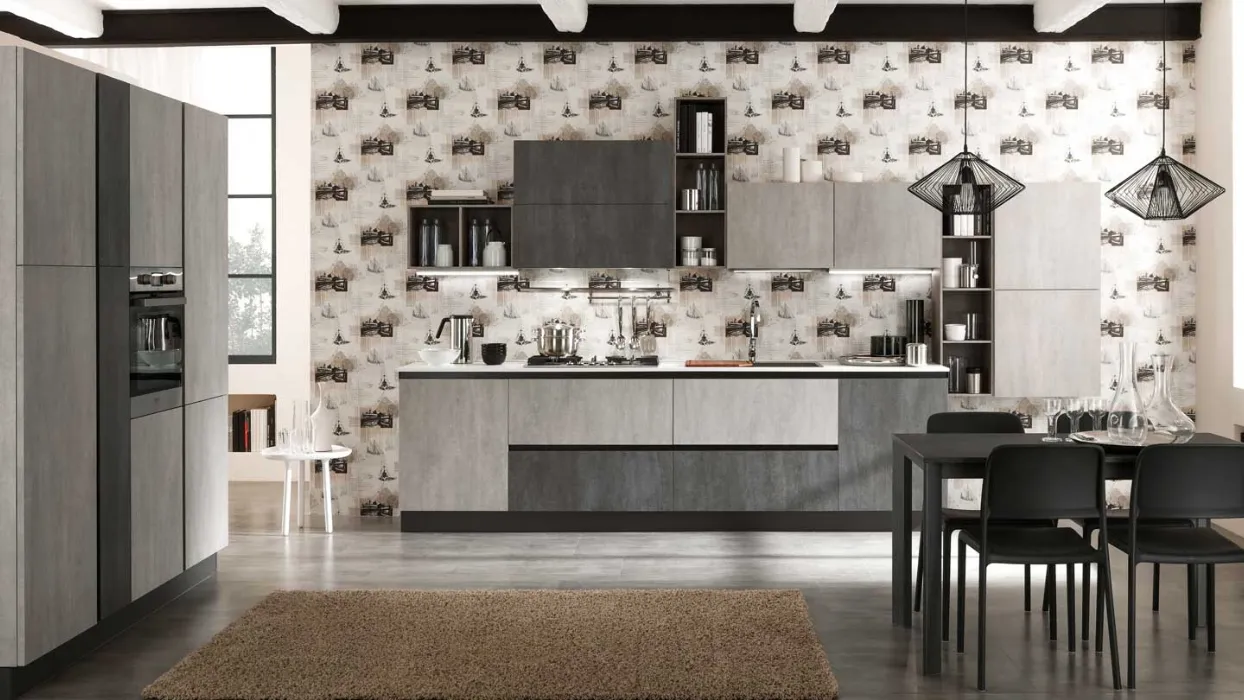 Cucina Moderna ad angolo Zen finitura Argento Cemento e Lavagna Cemento di Mobilturi