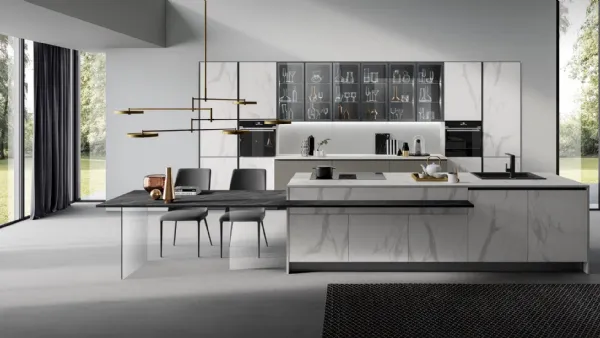 Cucina Moderna Zen Marmo Bianco e Fango Opaco di Mobilturi