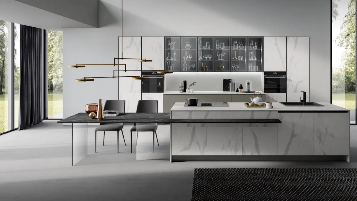 Cucina Moderna Zen Marmo Bianco e Fango Opaco di Mobilturi