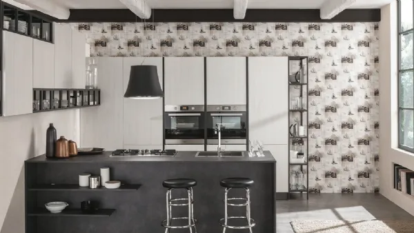 Cucina Moderna con penisola Zen finitura Noce Bianco di Mobilturi