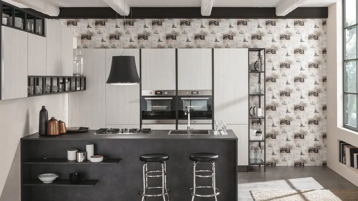 Cucina Moderna con penisola Zen finitura Noce Bianco di Mobilturi