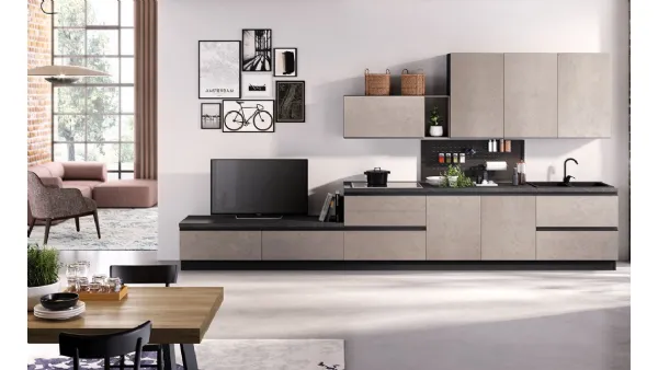 Cucina Moderna lineare Zoe 02 Fango Cemento di Net Cucine