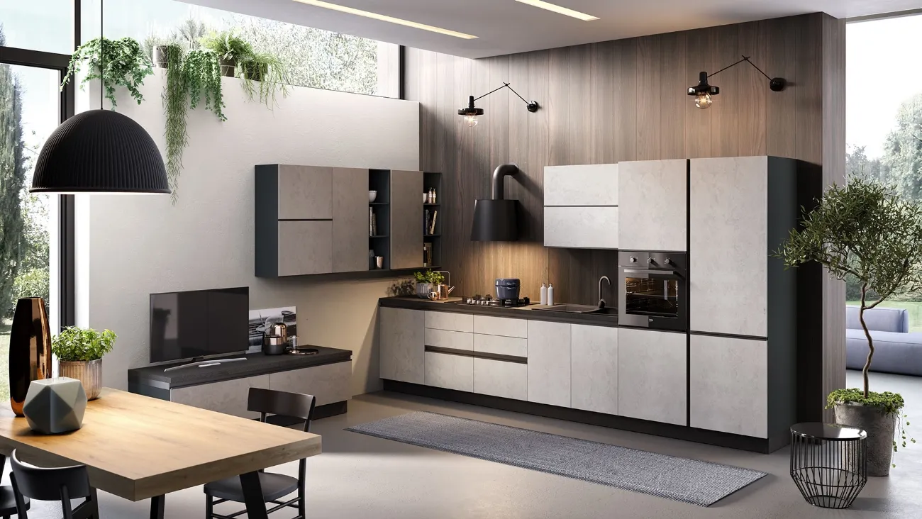 Cucina Moderna Zoe 01 Ghiaccio e Fango Cemento di Net Cucine