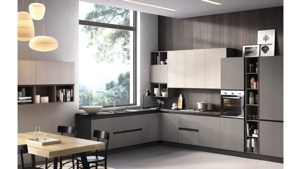 Cucina Moderna angolare Zoe 03 Rovere Chiaro e Rovere Scuro di Net Cucine