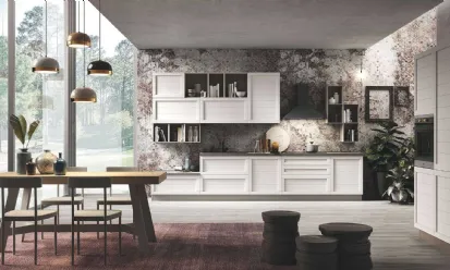 Cucina Moderna ad angolo Elsa 05 in legno laccato finitura Camelia di Net Cucine