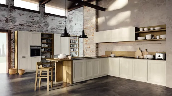 Cucina ad angolo in legno di rovere con penisola Charme Gola di Mirandola